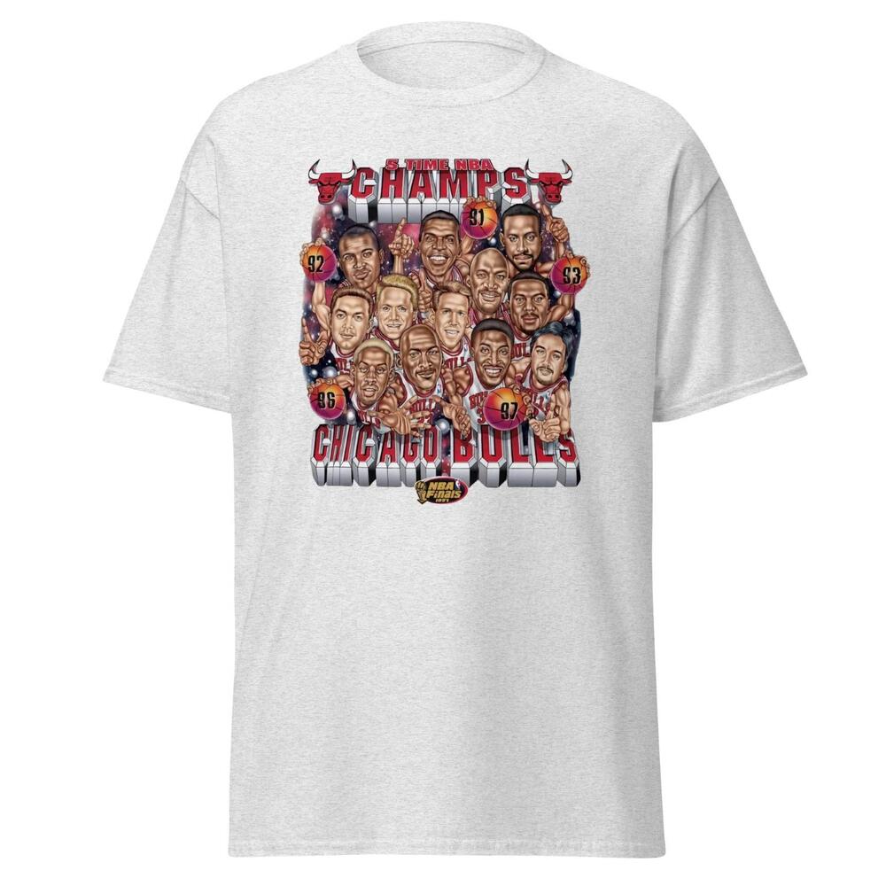 1997 Chicago Bulls 5 Time  Champs  T-Shirt- Ash Grey